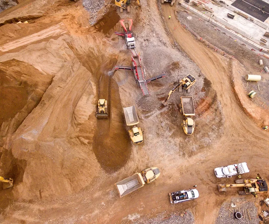 view of a construction site from aerial drone