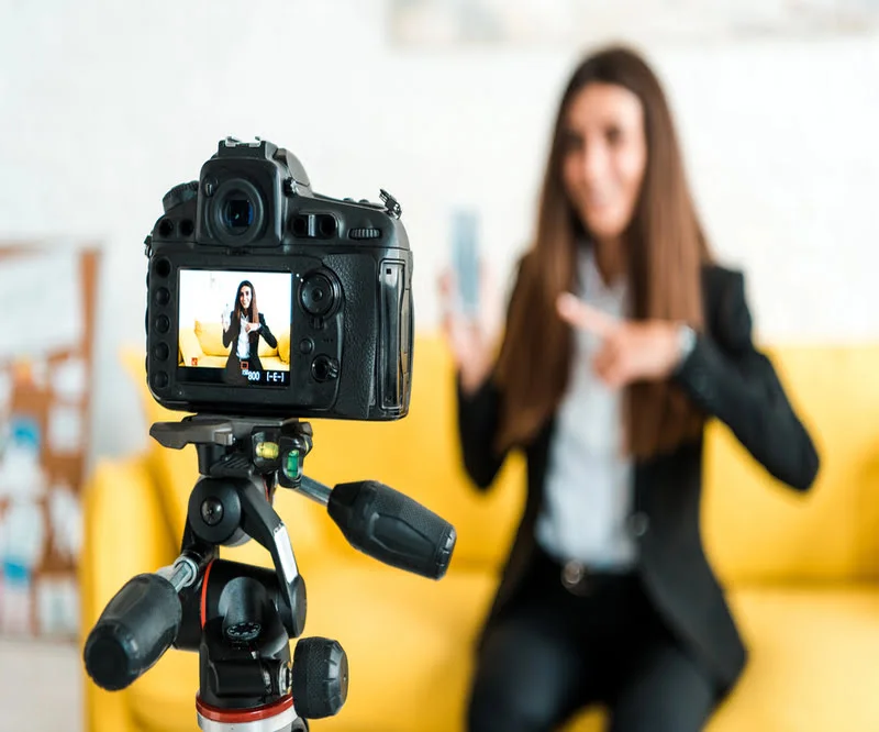 Camera recording a business video for a video marketing strategy campaign